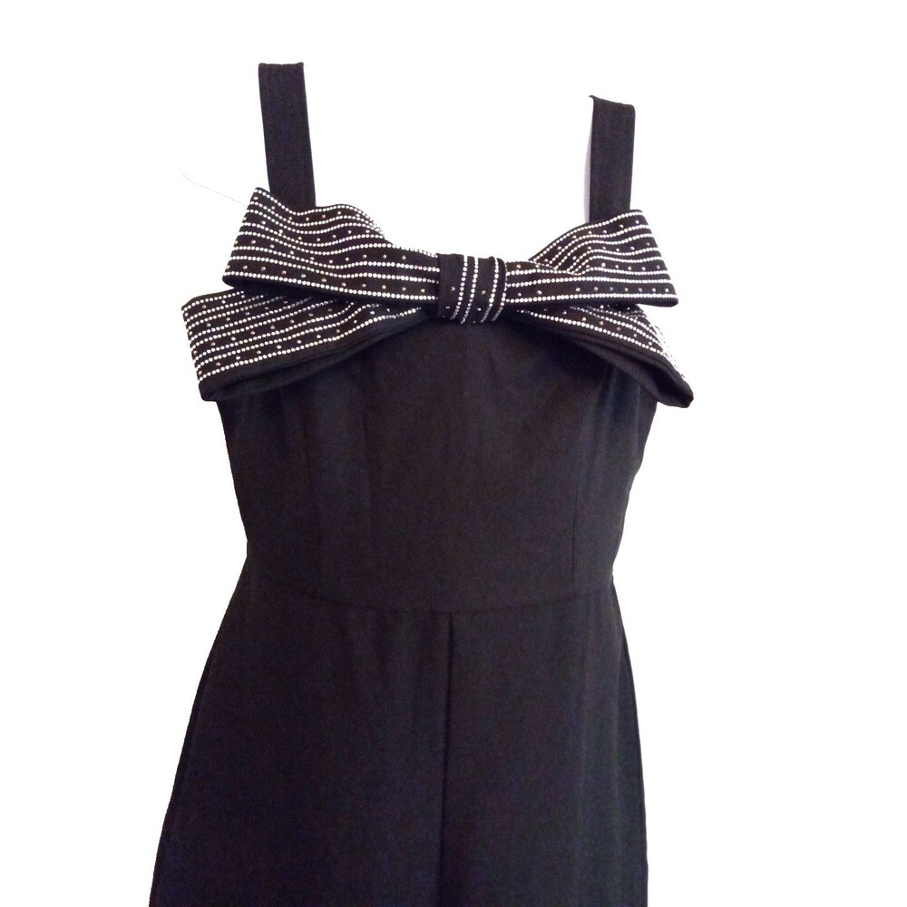 Main Strip Black Jumpsuit with Large Sparkly Bow Size M NEW